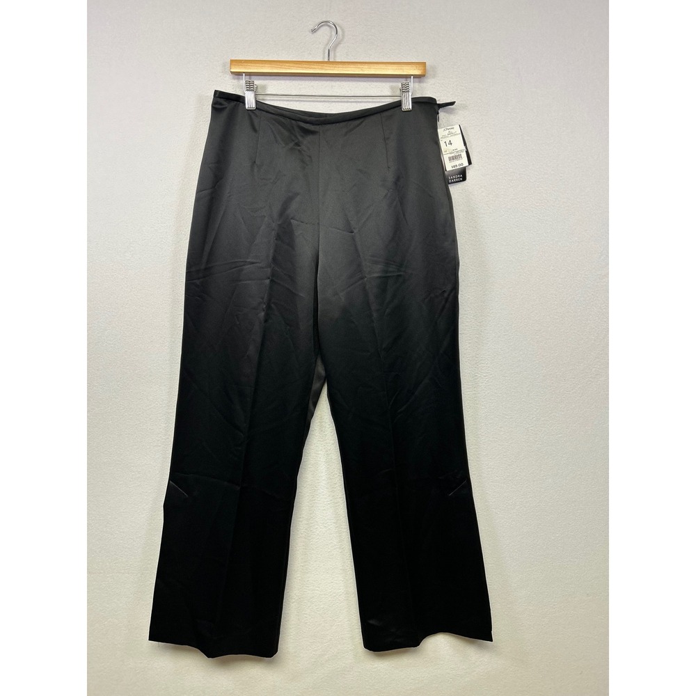 Elegant Satin Sandra Darren Womens Size 14 Black Wide Leg Side Slit Dress Pants